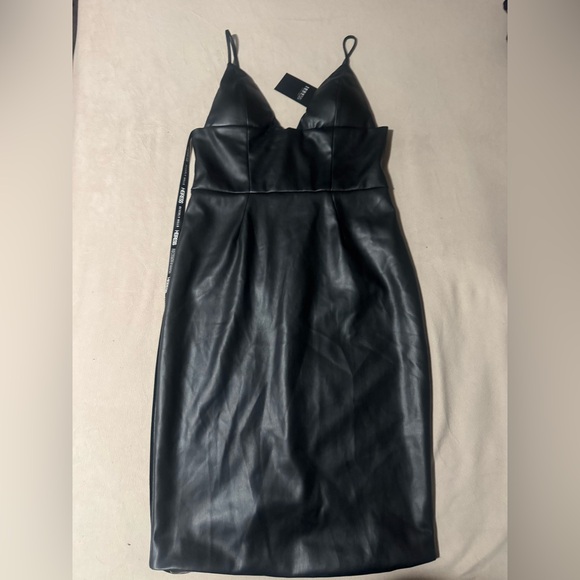 Heiress Beverly Hills Vegan Leather Plunge Midi Dress - Picture 10 of 12